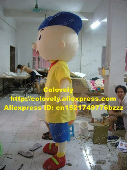 Lively Colorful Caillou Boy Mascot Costume Mascotte Spadger Lad Adult With Big Blue Cap Chubby Round Head No.2533 Free Ship |