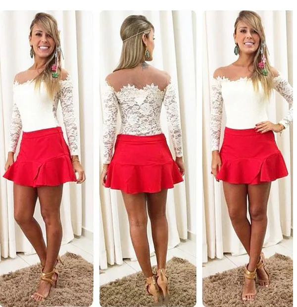 Fashion Women Tops Blusas Femininas 2015 Sexy Lace Blouse Mesh Shoulder Long Sleeves Floral Basic Shirt |
