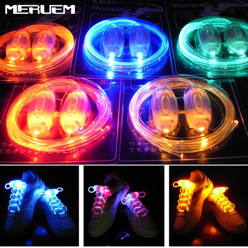  Fashionable LED Shoelaces Luminous Flashing Shoe Laces Disco Party Light Up Glow Plastic strap 