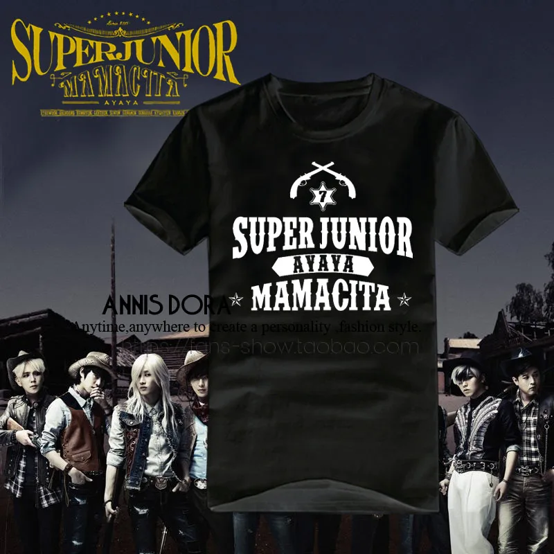 Super Junior SJ в 7TH альбом МАМАСИТА аяя логотип с короткими рукавами футболка|Мужские