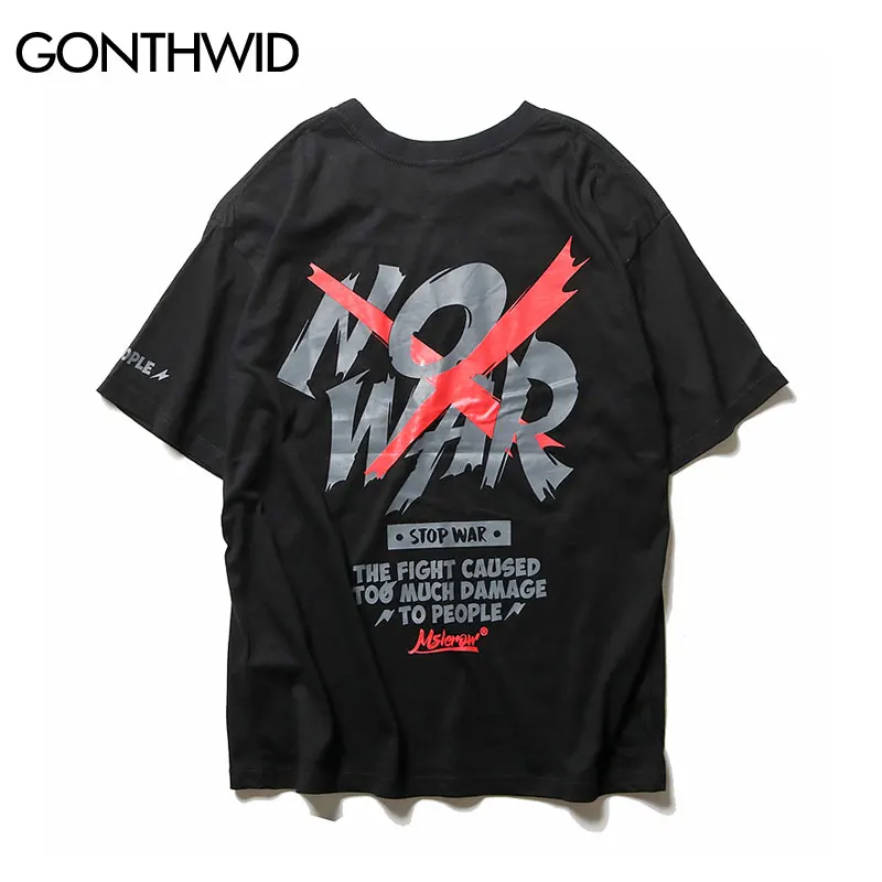 GONTHWID, футболка с принтом «NO WAR», новая летняя футболка с принтом «анти-война», мужские футболки в стиле хип-хоп, повседневные топы с коротким рукавом, футболки, уличная одежда