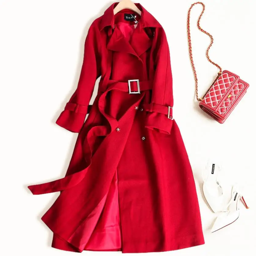 Женский Длинный Тренч тонкий красный замшевый 2019 | Женская одежда