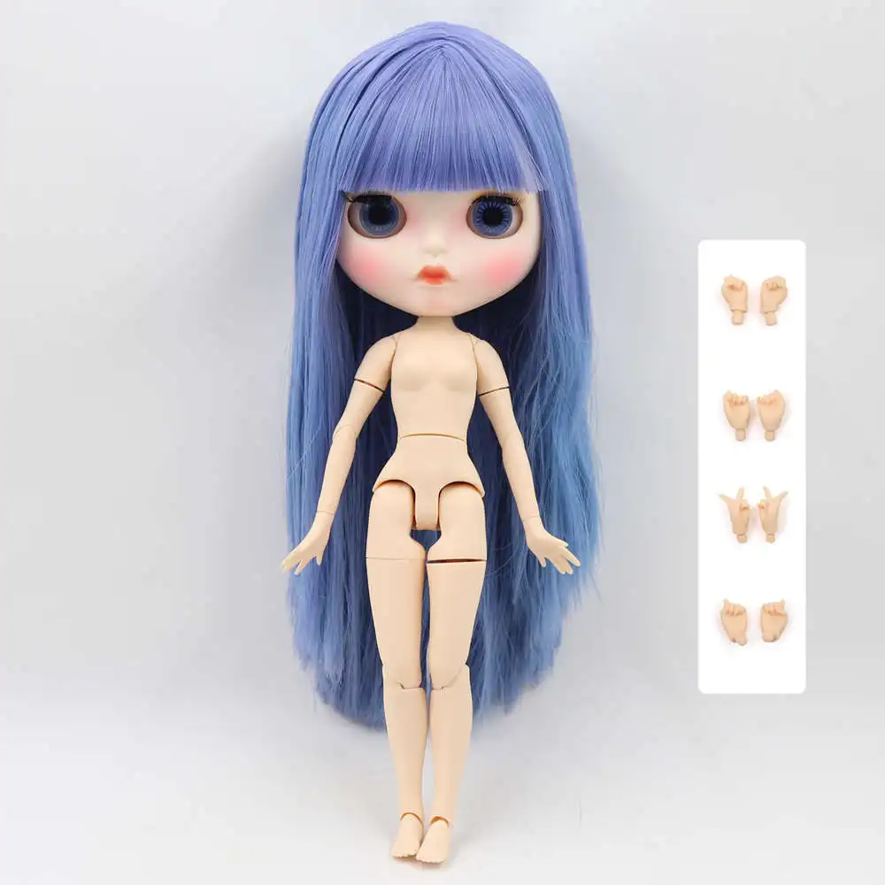 Кукла Blyth 1/6 bjd белая кожа суставное тело цвет сменные фиолетовые прямые волосы матовое лицо с бровями блеск для губ ледяной sd игрушка - Цвет: Черный