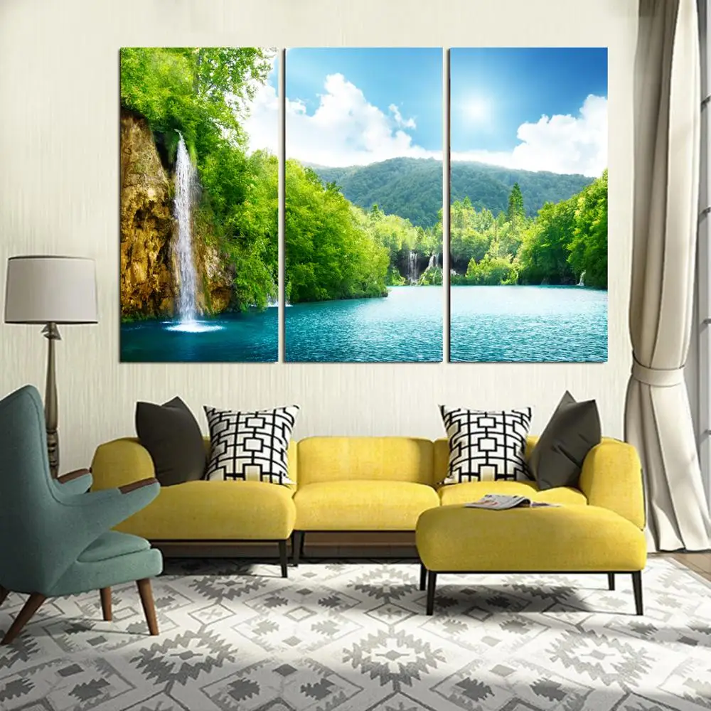 

Drop shipping 3 Panel printed painting Waterfall Painting Wall Art Picture Home Decoration Living Room Modern painting LS491