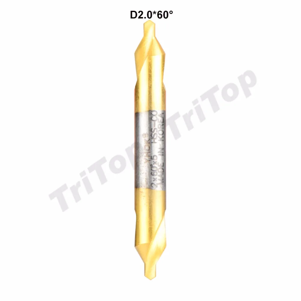 5pcs/lot D2.0*60degree  HSS high quality Containing cobalt golden coating center drill bit shank diameter 5mm 60 free shipping