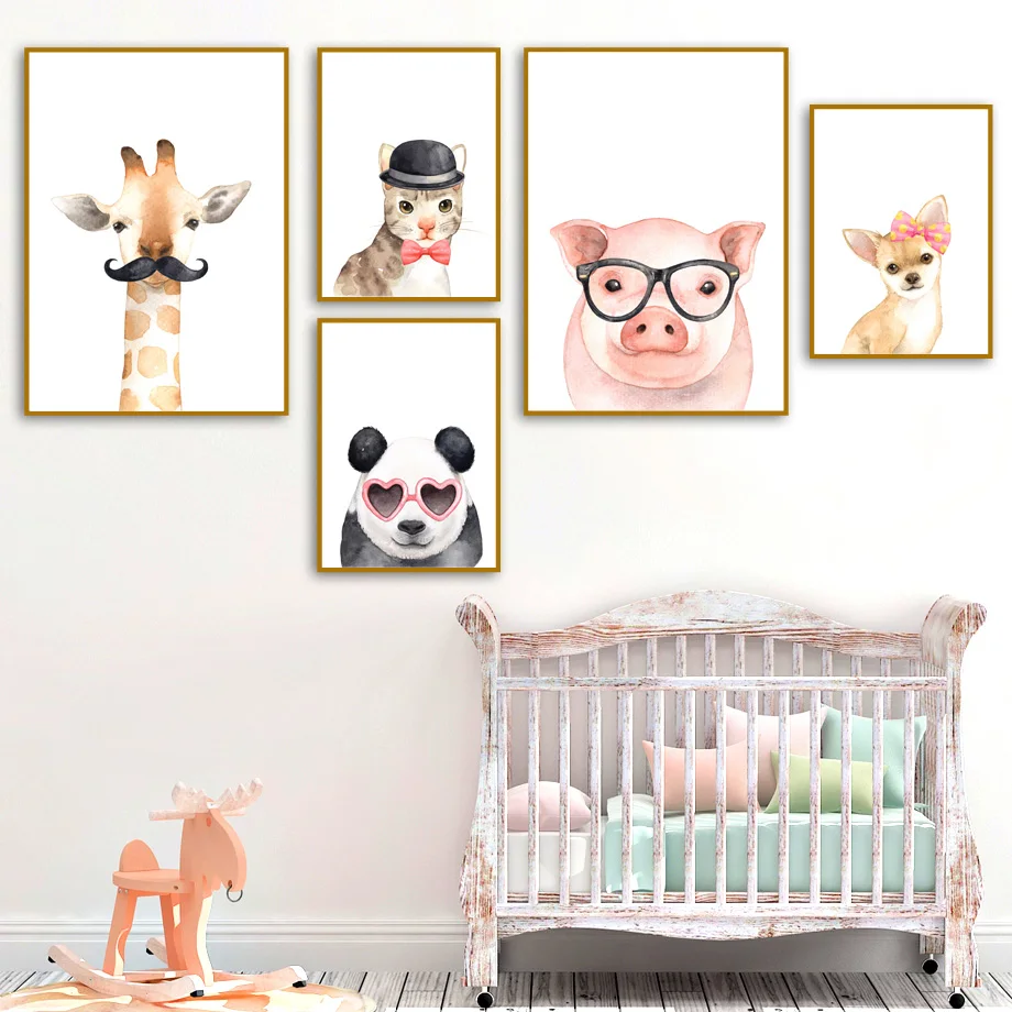 

Cute Giraffe Pig Panda Cat Owl Dog Animals Nordic Posters And Prints Wall Art Canvas Painting Wall Pictures For Kids Room Decor