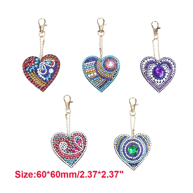 5pcs-heart 5D DIY Алмазная картина брелок в форме бабочки полная алмазная живопись брелок Вышивка крестом женская сумка брелок - Цвет: 5pcs-heart