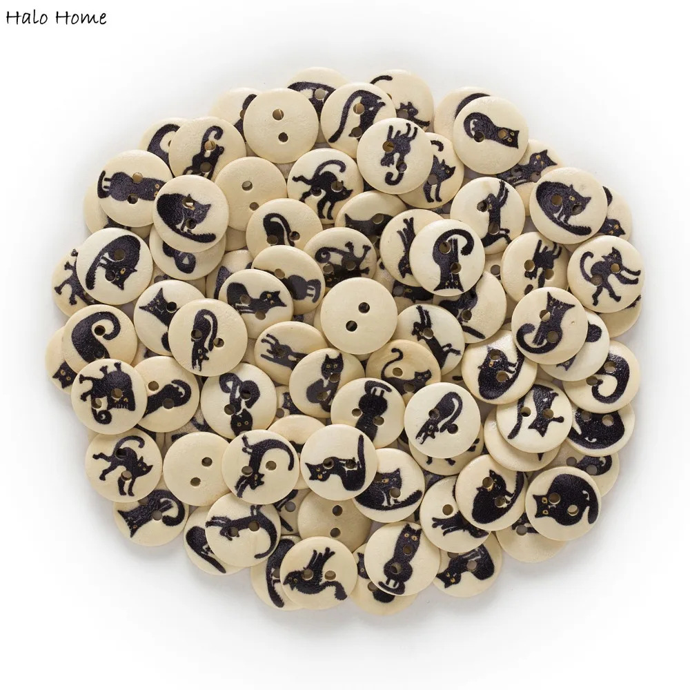 50 шт. 2 отверстием разных черная кошка круглые деревянные кнопки Домашняя одежда