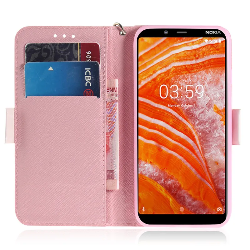 Чехол книжка Etui для телефона Nokia 1 3 5 plus 2 4 6 7 8 X7 X6 9 Pureview с 3D кошкой
