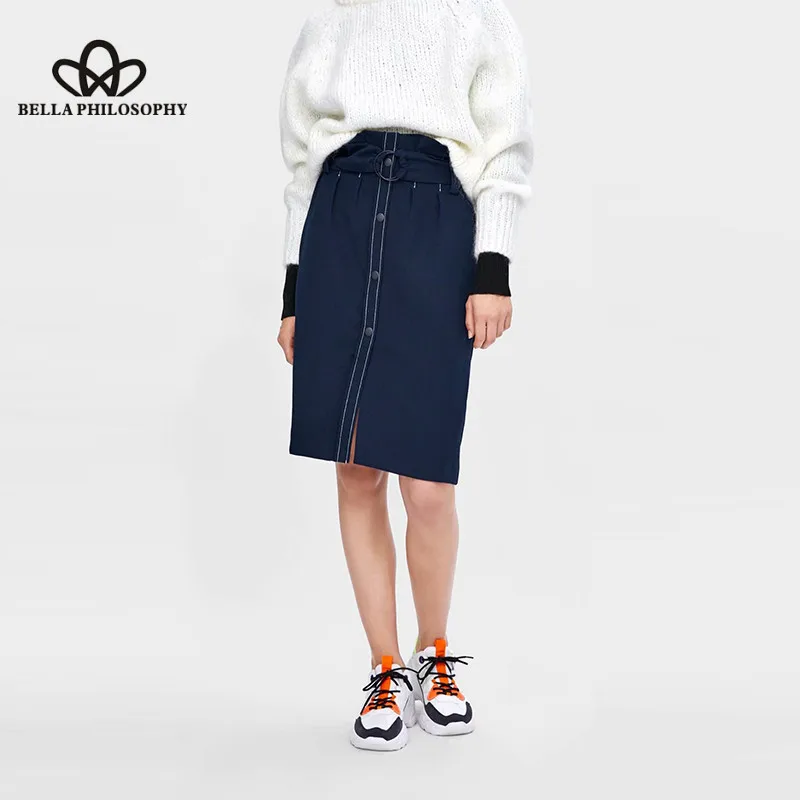 Wonder 2018 Новая Винтажная контрастная прошитая мягкая поясная юбка на пуговицах с