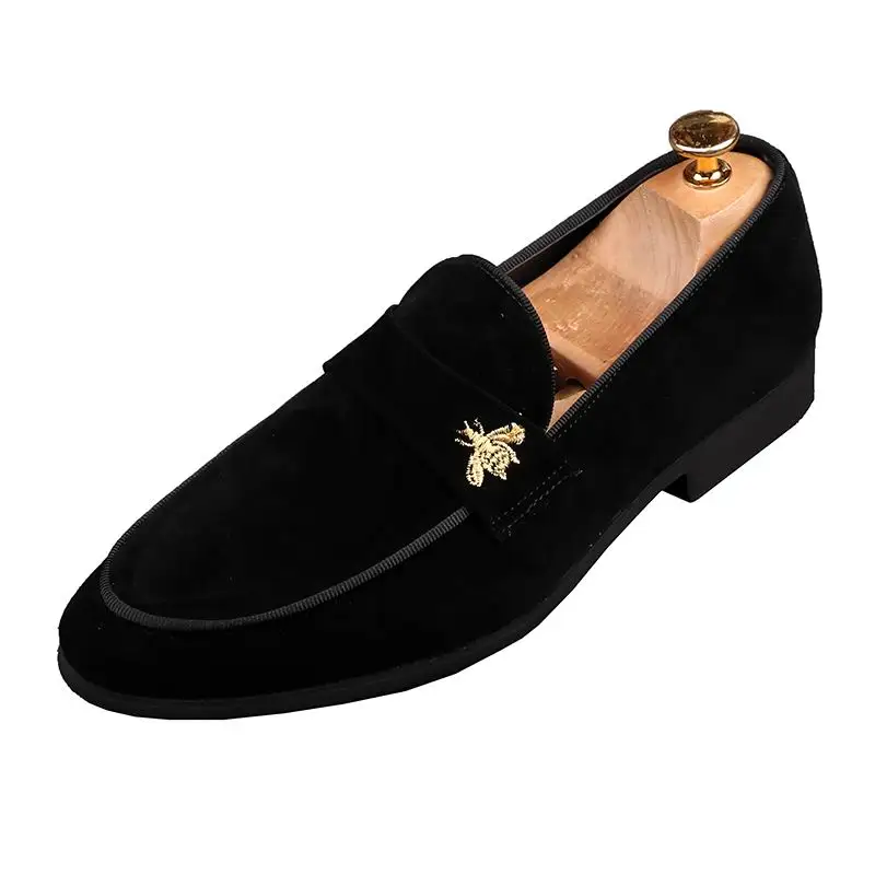 

ERRFC Hot Selling Younger Man Black Loafer Shoes Fashion Round Toe Embroidered Faux Suede Slip On Leisure Shoes For Men 38-44