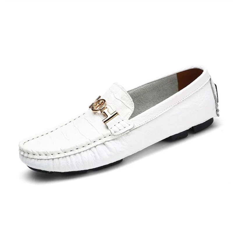 （38-50）Genuine Leather Men's Peas Shoes Large Size Casual Boat Gold-plated Metal Decoration Loafers For Male | Обувь
