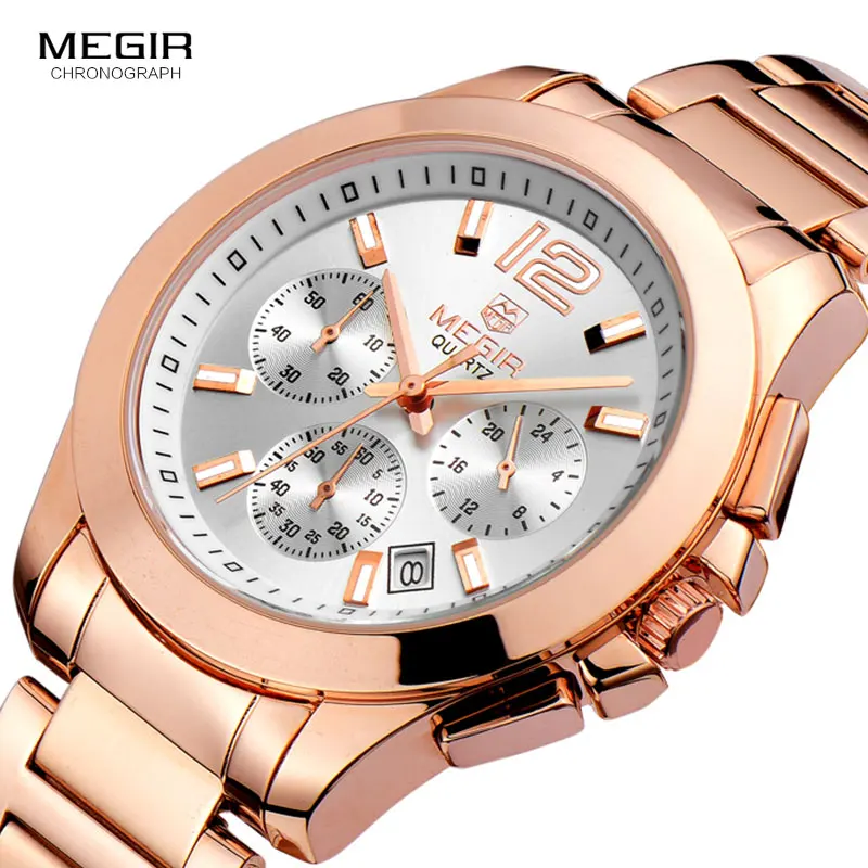 Часы MEGIR мужские Кварцевые водонепроницаемые стальные деловые наручные с