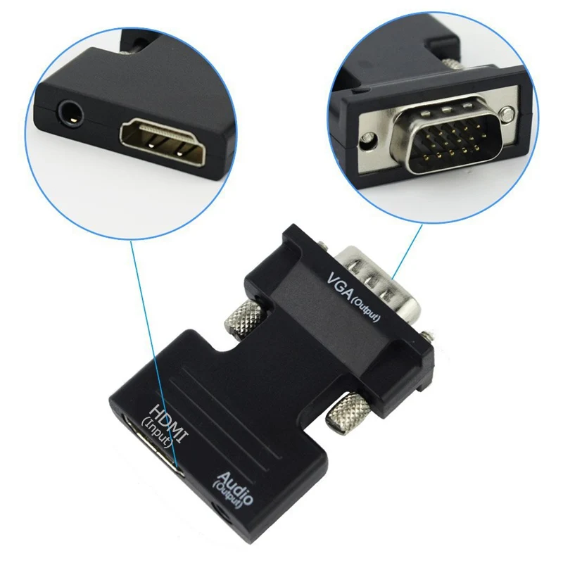Ранкман HDMI в VGA конвертер адаптер с аудио Женский в Мужской Кабели 720/1080P для HDTV монитор проектор ПК ноутбук