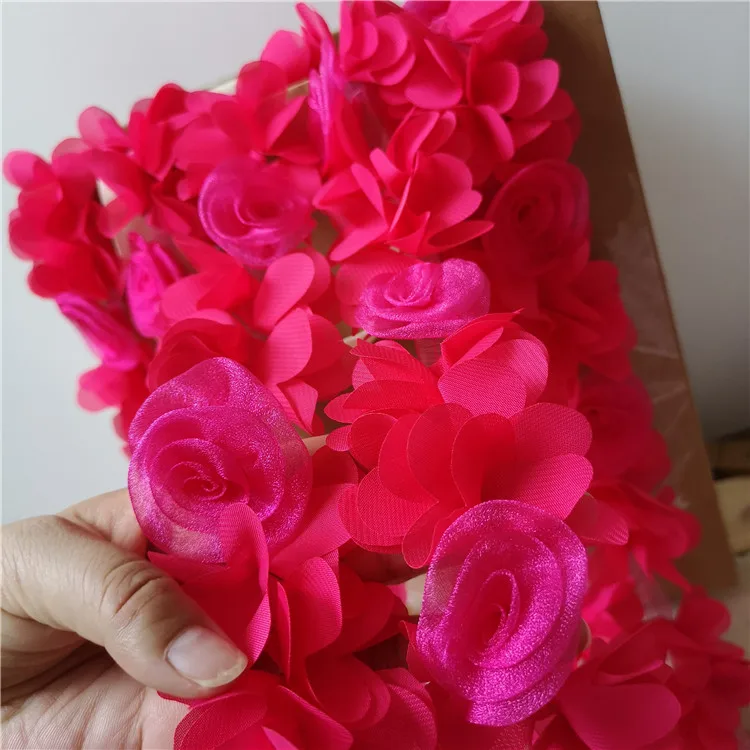 Высокое качество 3D Розетка шифоновое с цветочным кружевом ткань отделка ярко