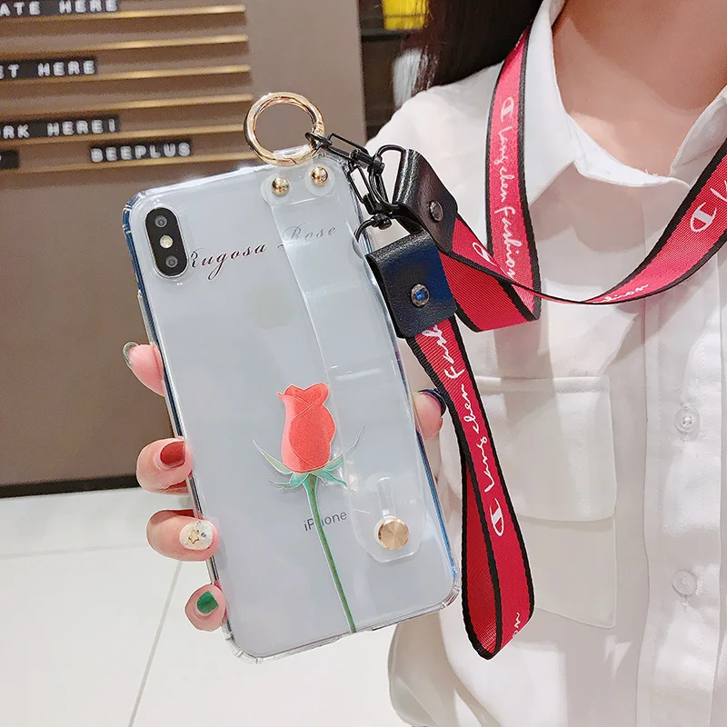Для iphone XS Max прозрачный мягкий чехол на запястье с цветами для iPhone 8plus 7 plus 6S 6p XR