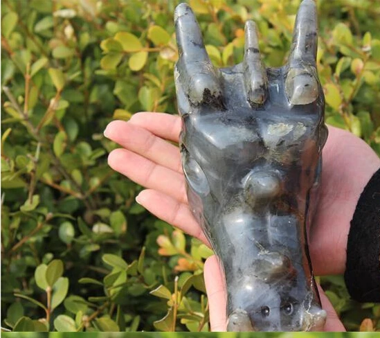 1.12 kg Natural Labradorite Carved Crystal Dragon Skull Head Carving | Дом и сад