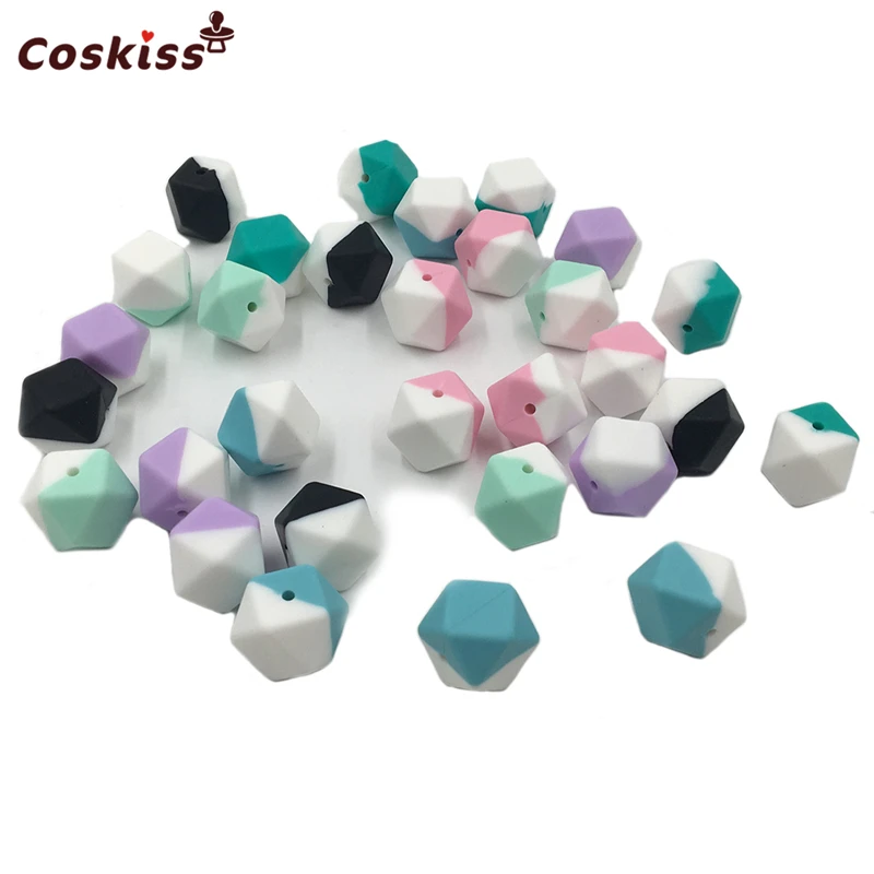 Cuentas de silicona de grado alimenticio para beb&eacute;s, abalorios hexagonales geom&eacute;tricos de 0,67 "(17mm) para morder, accesorios de pulsera para morder, DIY-5