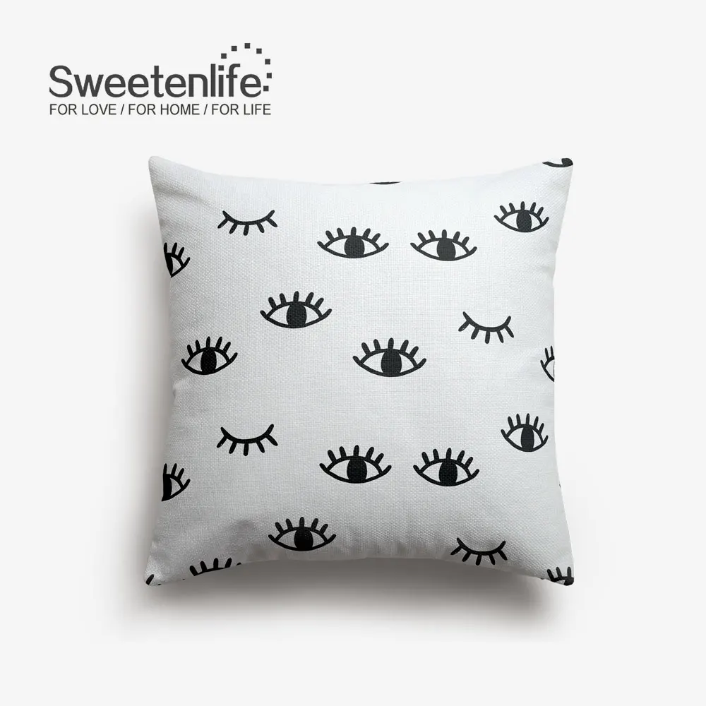 Sweetenlife 45x45 см нарисованные вручную глаза модные наволочки стиль наволочки для дома Декор Высокое качество Белый лен подушка для стула