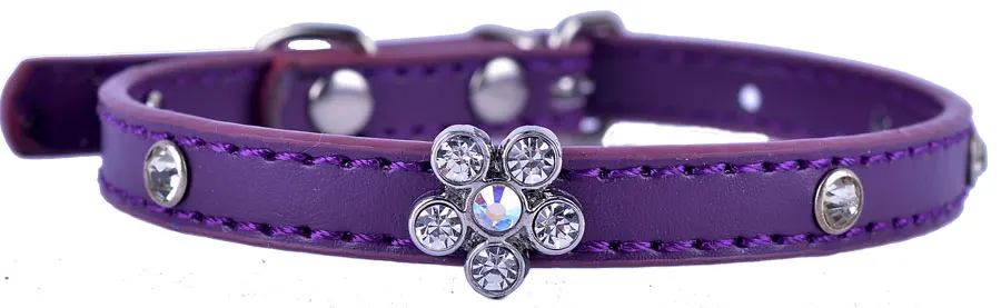 Ошейник для котов Модная обувь из искусственной кожи кошка воротник Rhinestone Цветок Очарование кристаллов шипованных ошейники для кошек маленький питомец собака Товары для кошек - Цвет: Фиолетовый