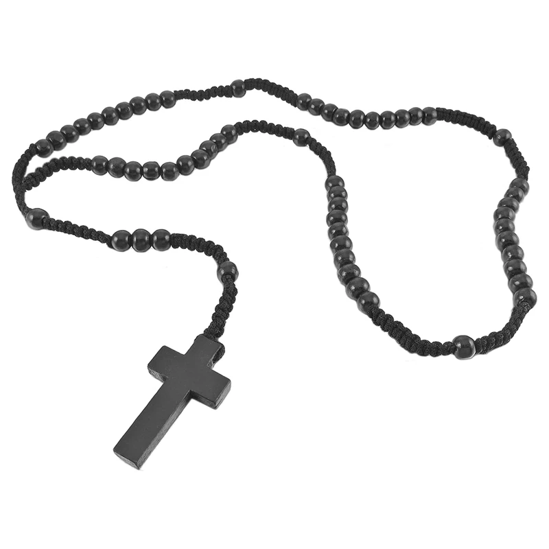 Подвеска с деревянной подвеской ожерелье черными перекрестными бусинами в ретро
