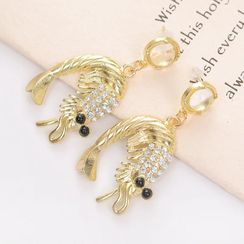 Cute Lobster Shape Drop Earrings For Girl Women Lady Fashion Dangle Earring Personality Long Statement Jewelry Cubic Zirconia | Украшения и