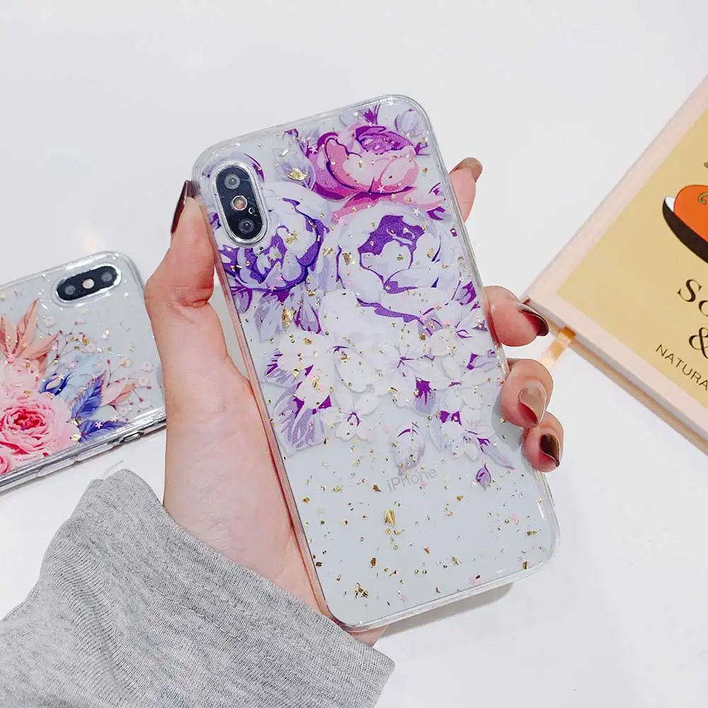 Чехол для iPhone XS Max XR с блестящими цветами из фольги женщин и девочек чехлы X 8 7 6 6S Plus