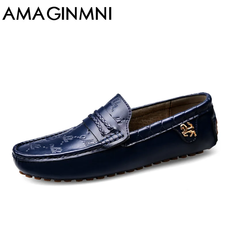 AMAGINMNI Brand Summer spring Breathable Genuine Leather Flats Loafers Men Casual shoes men Luxury Fashion Slip On Driving | Обувь