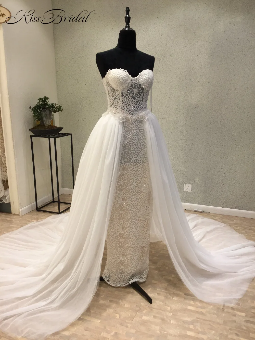 Новые кружевные тюлевые Свадебные платья со съемным шлейфом 2018 vestido de novia милый
