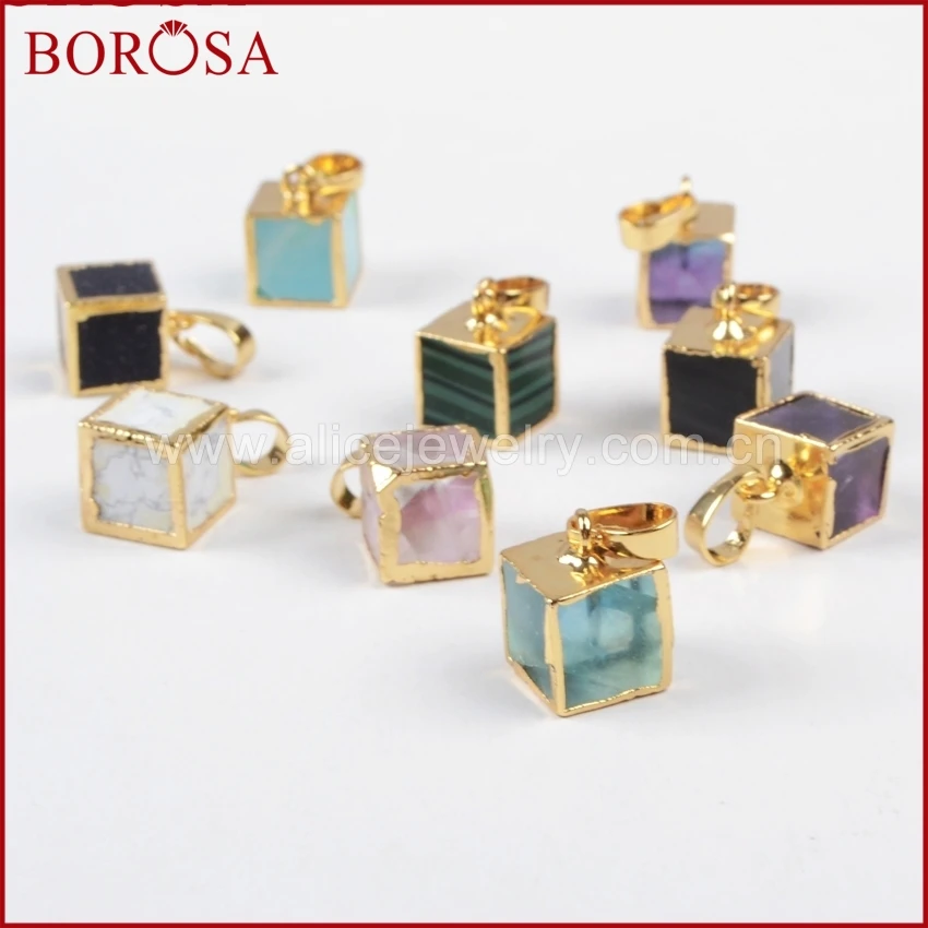 BOROSA multi kind камень куб Золотая подвеска с окаймлением Druzy натуральный Ювелирный