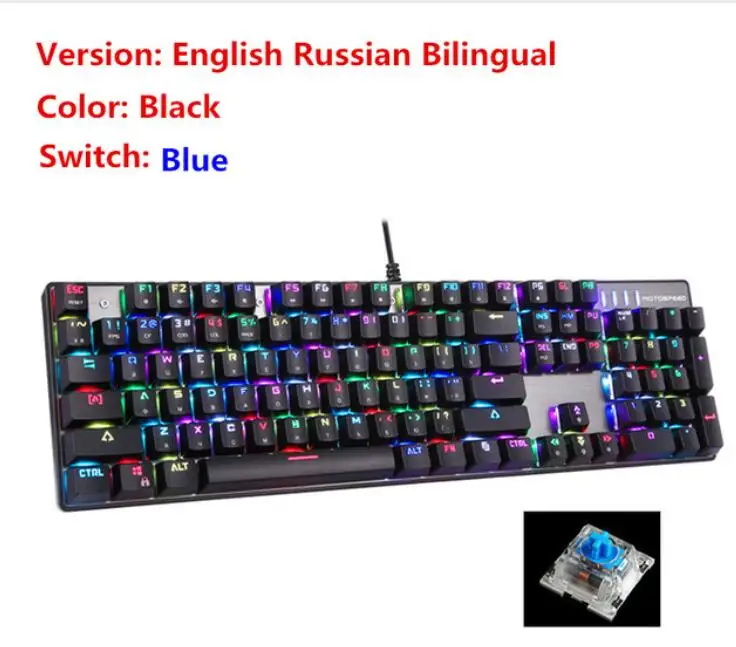 Russian Blue Switch Motospeed CK104 металлический переключатель с 104 клавишами RGB игровая Проводная Механическая клавиатура светодиодный с подсветкой анти-привидение для геймерского компьютера - Цвет: Russian Blue Switch