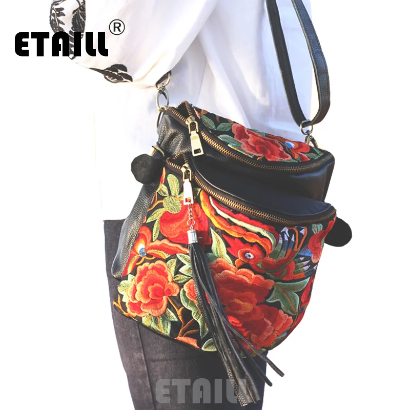 ETAILL новые сумки из натуральной кожи с вышивкой кисточкой маленькие китайские