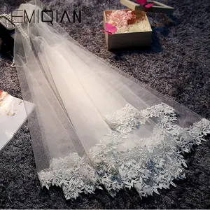 Элегантная Фата цвета слоновой кости, Тюлевая кружевная свадебная фата с аппликацией и краями, потрясающий женский свадебный аксессуар