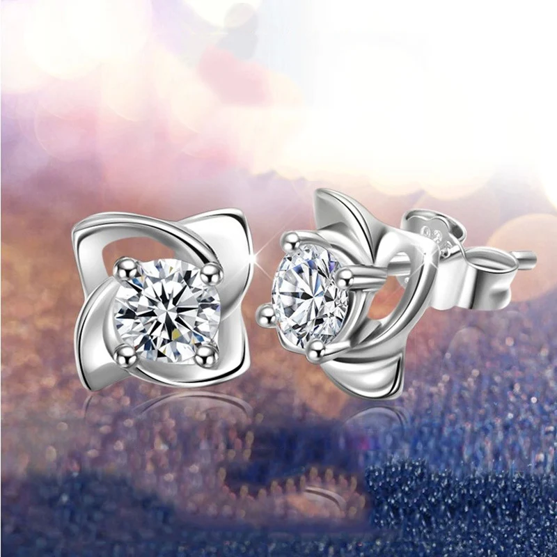 BLOVECOO Stud Earrings For Women New Luxury Jewelry zircon CZ Crystal Fashion Four Leaf Clover Rhinestone wholesale | Украшения и