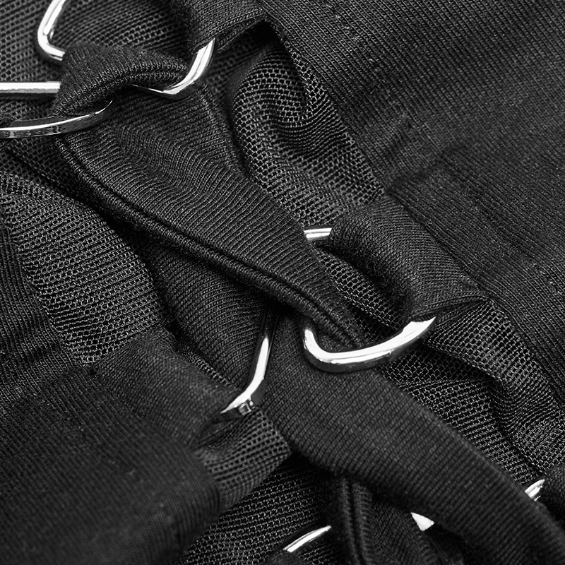 Панк рейв Новый готический женский черный с открытыми плечами короткий рукав V