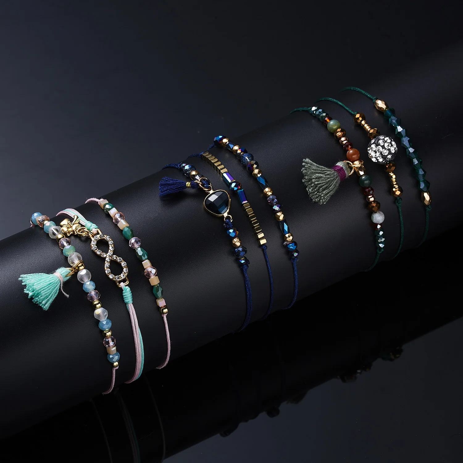 Rinhoo 3 шт./компл. Boho браслет наборы ювелирных украшений Треугольники, с вырезами, с украшением в виде кристаллов бусины Эластичный регулируемый браслет набор для Для женщин Винтаж ювелирные изделия