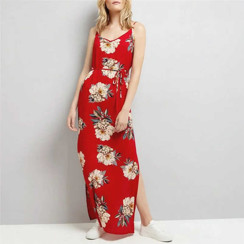 Модное летнее платье 2018 пляжное Для женщин с принтом без рукавов трапециевидной