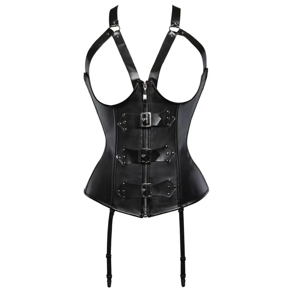 black 4 Корсет женский из искусственной кожи с пряжками в стиле панк стимпанк сексуальное белье бюстье кожи - Цвет: black 4