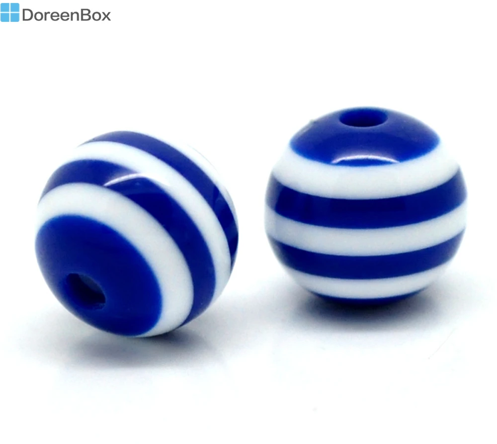 Doreen Box hot 100 шт. темно синие полосатые круглые бусины из смолы 10 мм (3/8 дюйма) (B18609)|beads