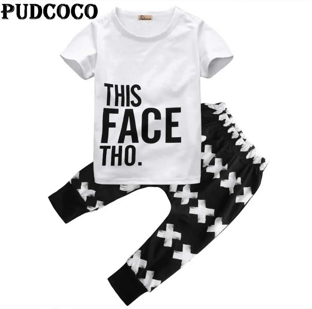 2pcs Summer Baby Boy Toddler Outfits Newborn Boys Short Sleeve White T-shirt Black Long Pants Casual Clothing Set 0-5Y | Детская одежда