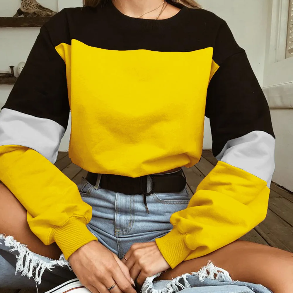 Женский свитшот в стиле Харадзюку повседневный с круглым вырезом пэчворк одежда