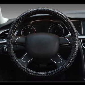 luxury crocodile grain leather car steering wheel cover universal sport cute handle case for men auto interior accessories blue free global shipping