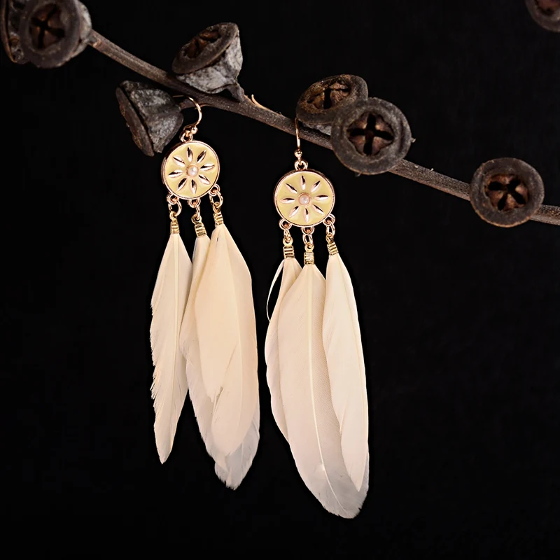 Женские богемные серьги кисточки DOUVEI длинные Этнические подвески белого цвета с