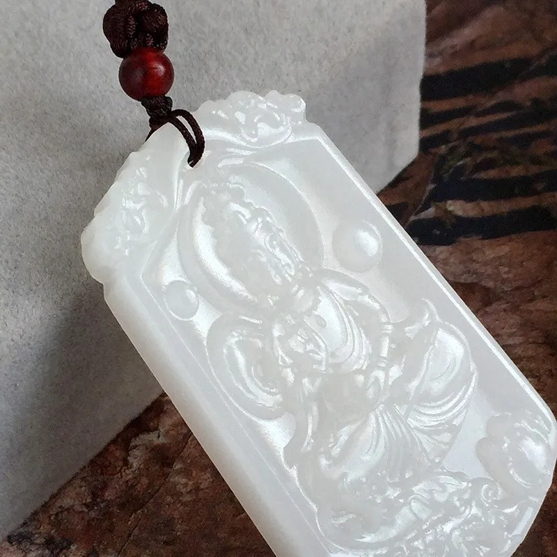 Koraba Fine Jewelry Natural Afghanistan White Jade Ruyi Kwan-yin Bodhisattva Guanyin Buddha Pendant Necklace Free Shipping | Украшения и