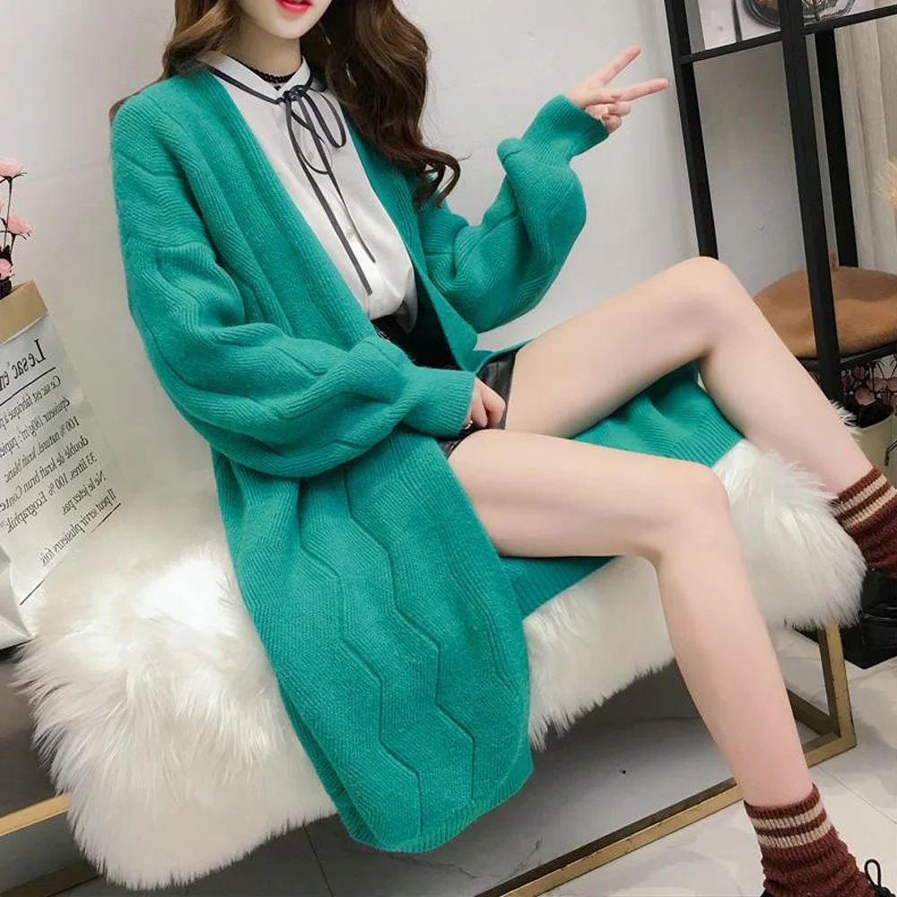 Свободный Длинный свитер большого размера кардиган Корейская Стильная верхняя