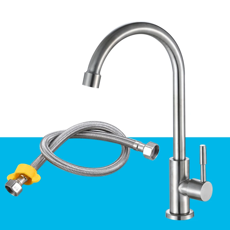 Type B with Hose Смеситель для кухни на бортике, кран для раковины из нержавеющей стали ELS415 - Цвет: Type B with Hose