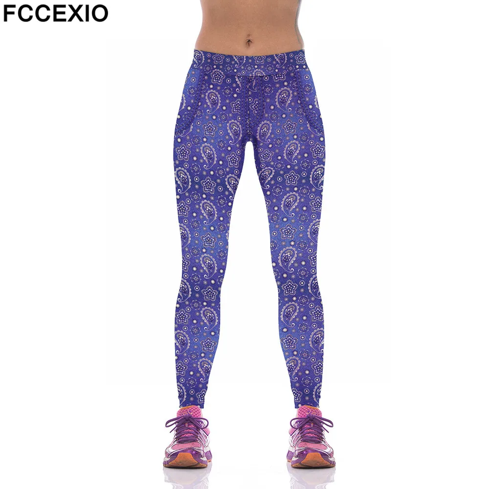 FCCEXIO новые женские штаны с принтом бандана синие высокоэластичные модные для