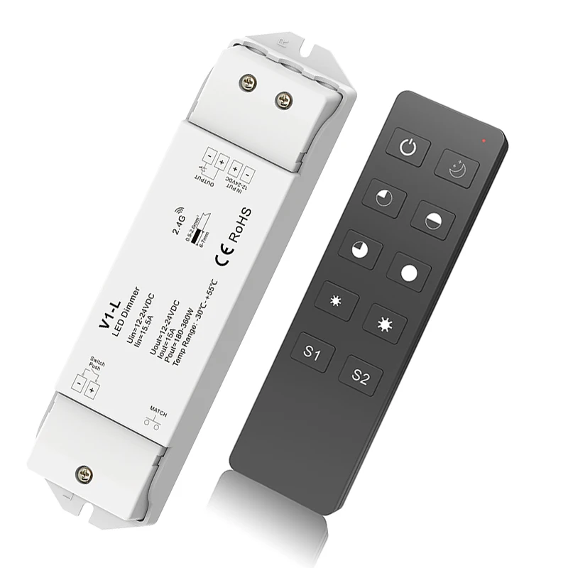 V1-L and R1 Выключатели со светодиодным индикатором 12 V/24 V V1-L 15A выход приемник с R1 Беспроводной RF сенсорный пульт дистанционного управления 3528 5050 Led Одноместный Цвет Светодиодная лента Led диммер - Цвет: V1-L and R1