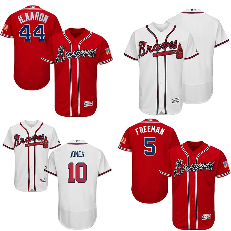 Мужская Фредди Фриман #5 Chipper Jones #10 Хэнк Аарон #44 100% Прошитой Логотипы Flexbase Белый