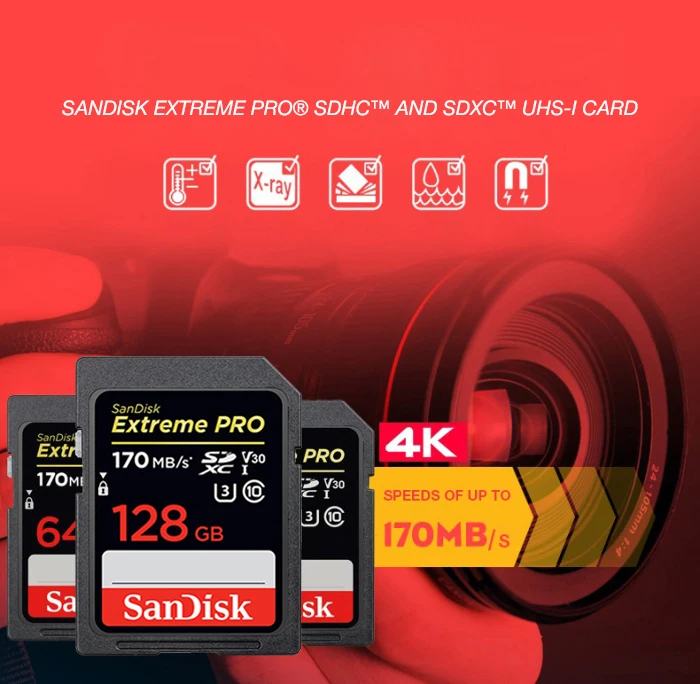 Карта памяти SanDisk Extreme PRO SD 128 Гб 64 Гб sd 256 ГБ U3 32 Гб SD Max 170 м/с UHS-I класс 10 карта памяти